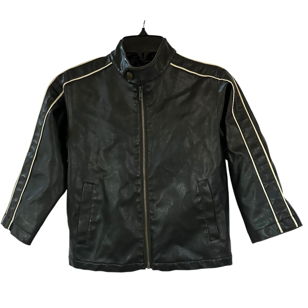 Whispering Smith Faux Leather Jacket Boys Size 5 Medium Quilted Lining Biker
